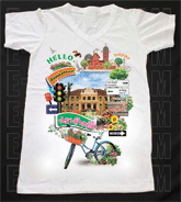 เสื้อยืดคอวีพร้อมสกรีนลายแหล่งท่องเที่ยว ลายปราจีนบุรี